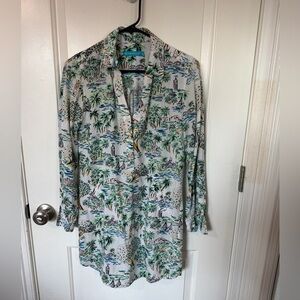Tori Richard "Aloha Toile" Roberta Tunic Dress - Royal Hawaiian Print - XS